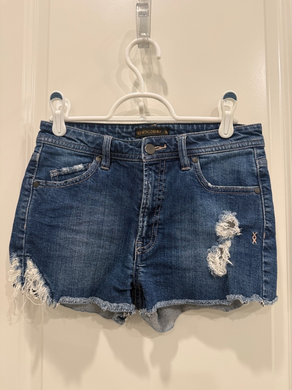 Genetic Denim Distressed Dark Blue Jean Shorts